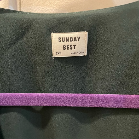 Sunday Best Cropped Tie-Front Blouse 2XS in Forest Green - Picture 4 of 11